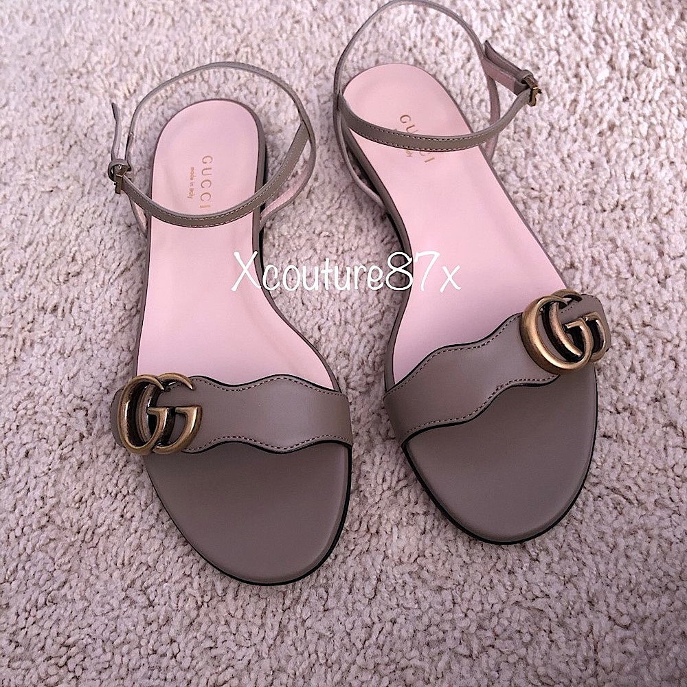 Authentic Gucci Marmont GG flat sandals taupe 36.5